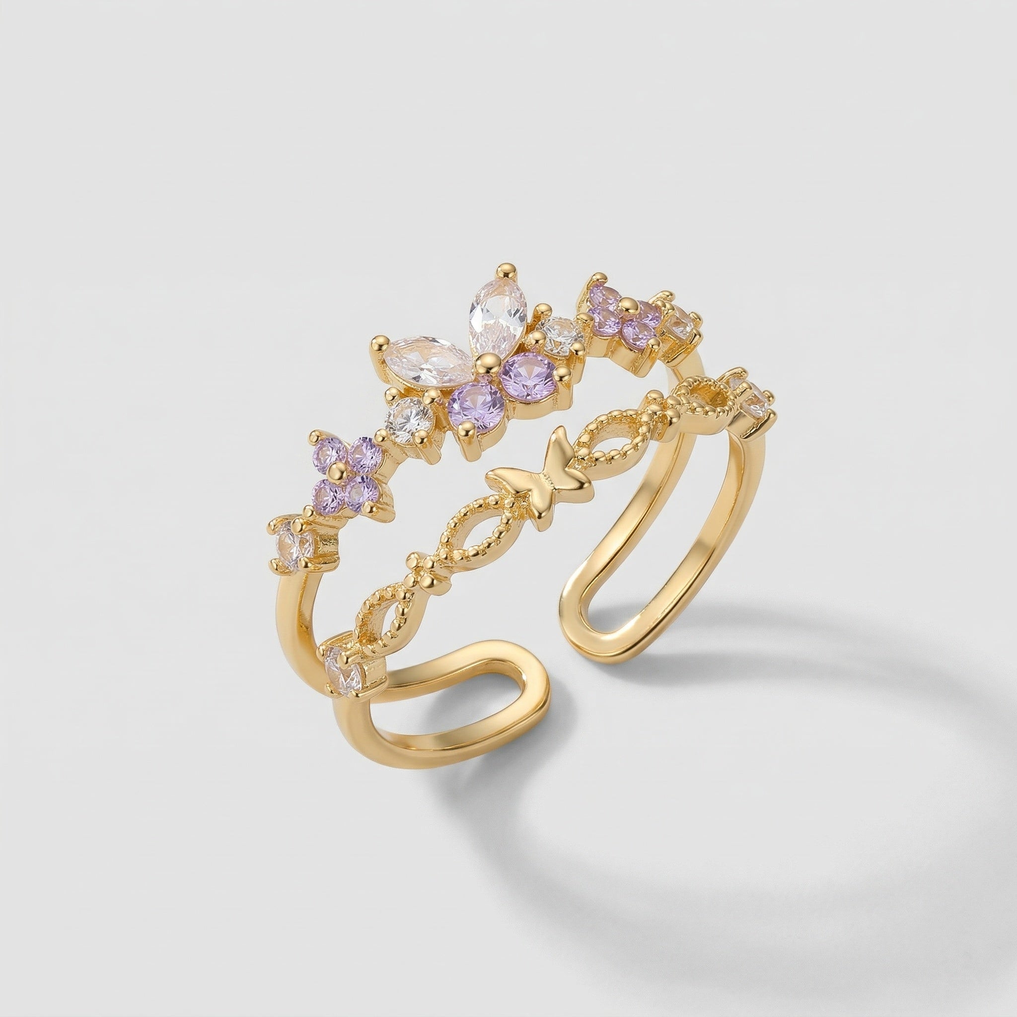 Golden Butterfly Flower Ring