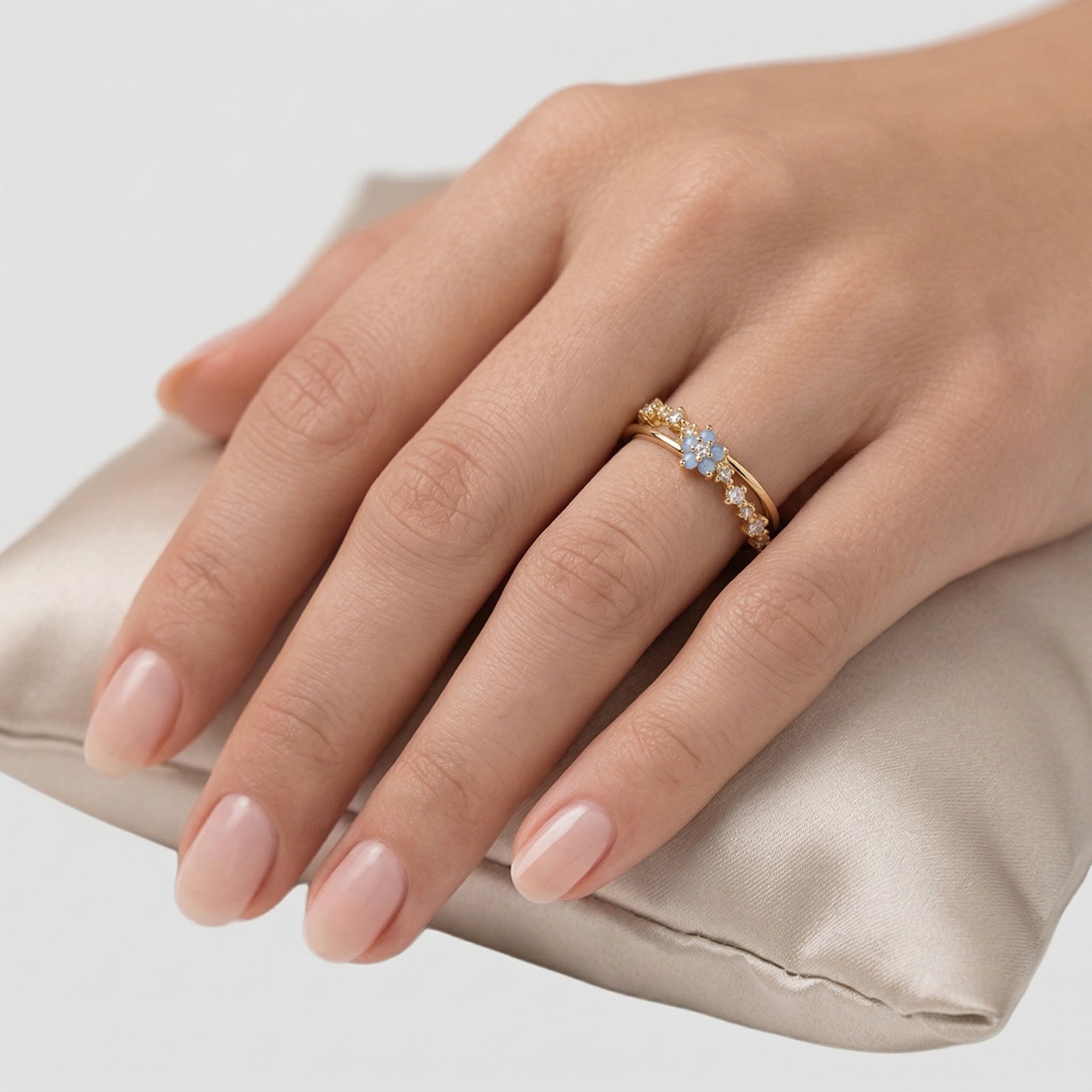 Silver Blue Flower Ring