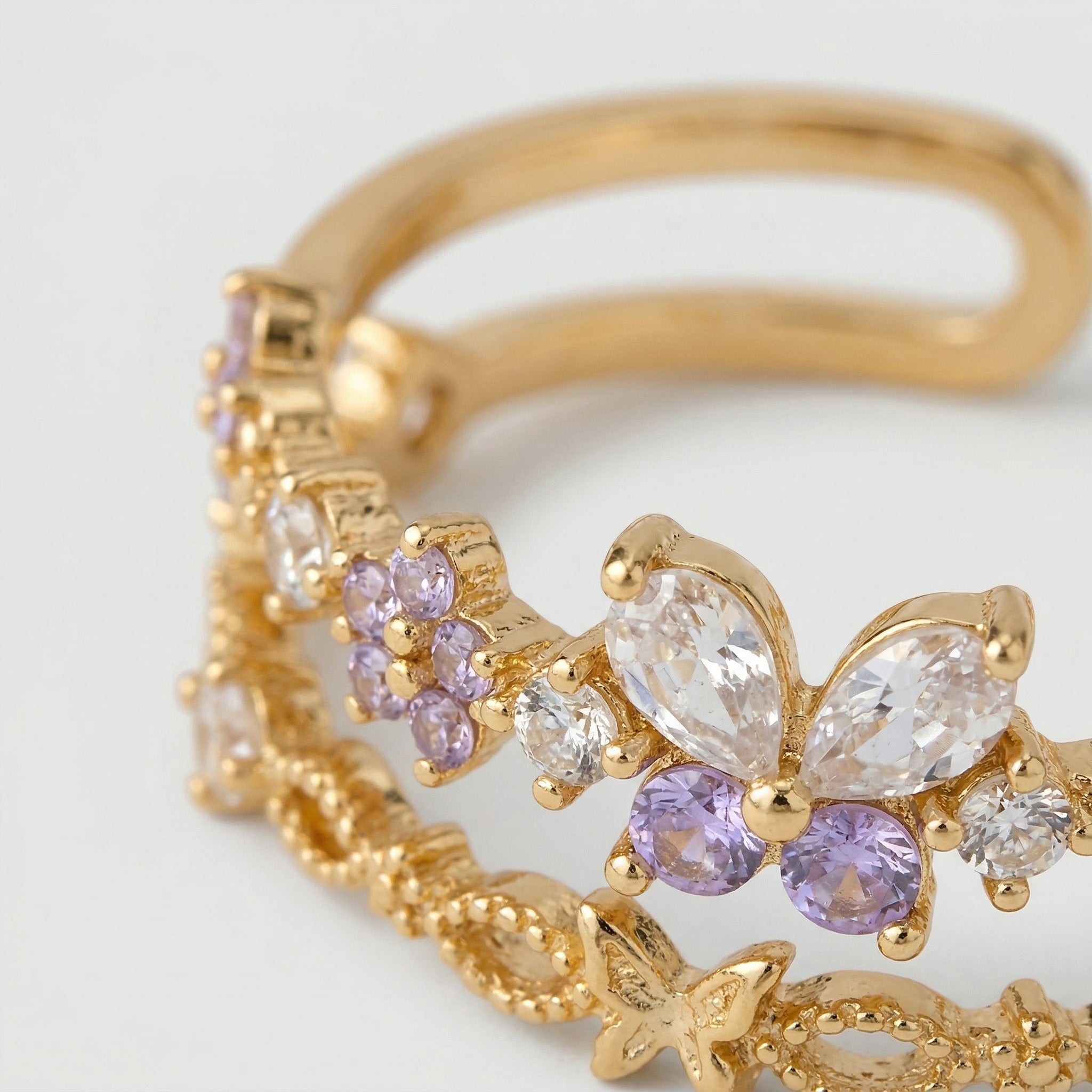 Golden Butterfly Flower Ring